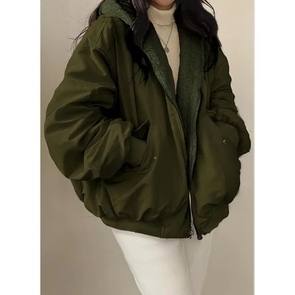 NEW Winter Hooded Fleece Puffer Reversible Long Sleeve Oversized Jacket XS - Picture 5 of 7